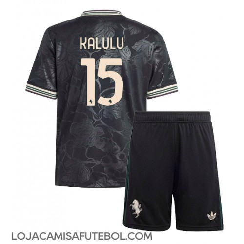 Camisa de Futebol Juventus Pierre Kalulu #15 Equipamento Alternativo Infantil 2025-26 Manga Curta (+ Calças curtas)